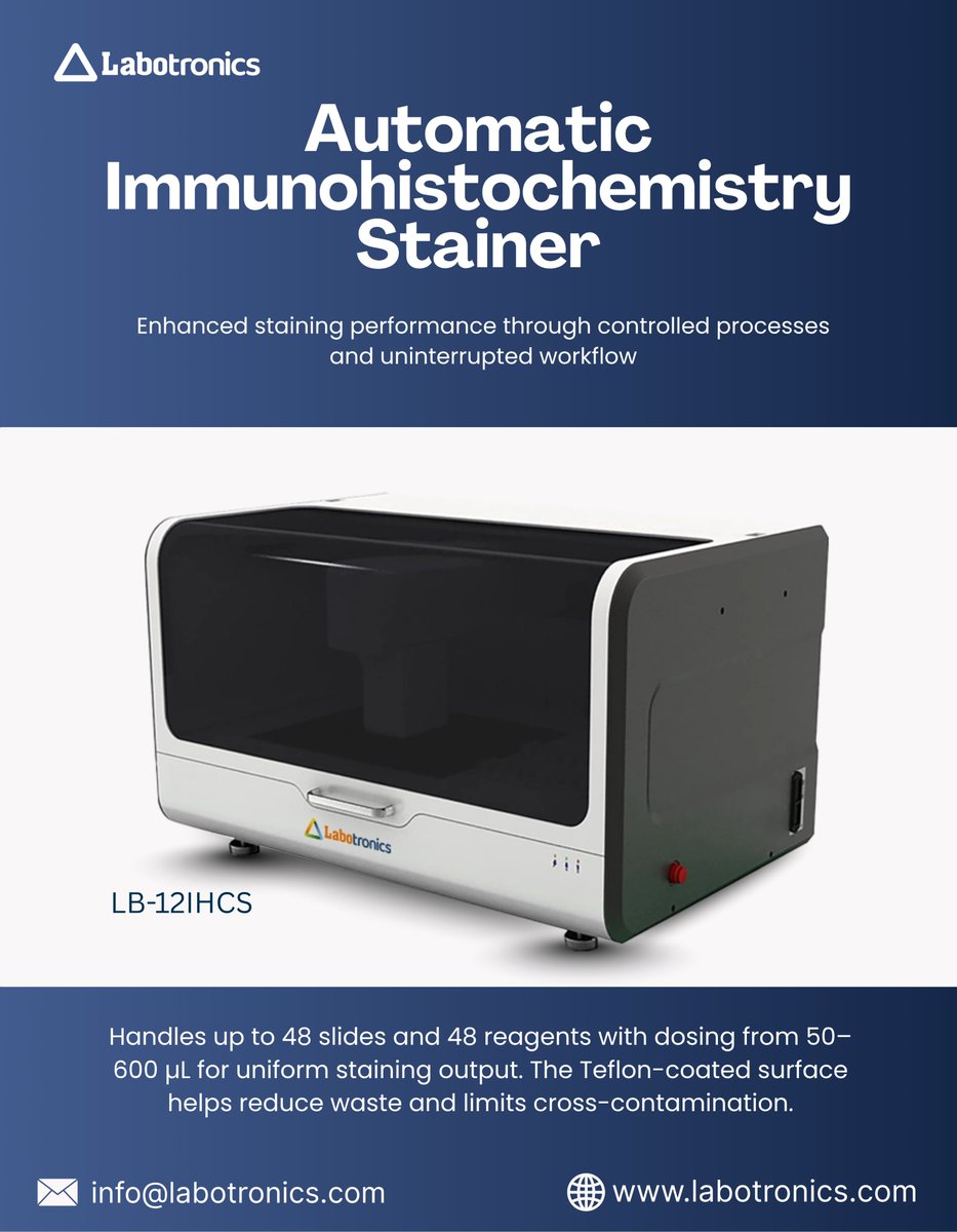Labotronics's tweet image. Labotronics Automated Immunohistochemistry Stainer LB-12IHCS
Automated IHC staining with high-throughput workflow and consistent slide results for pathology and research labs.
labotronics.com/automated-immu…

#labotronics #pathologylab #histology #laboratoryequipment