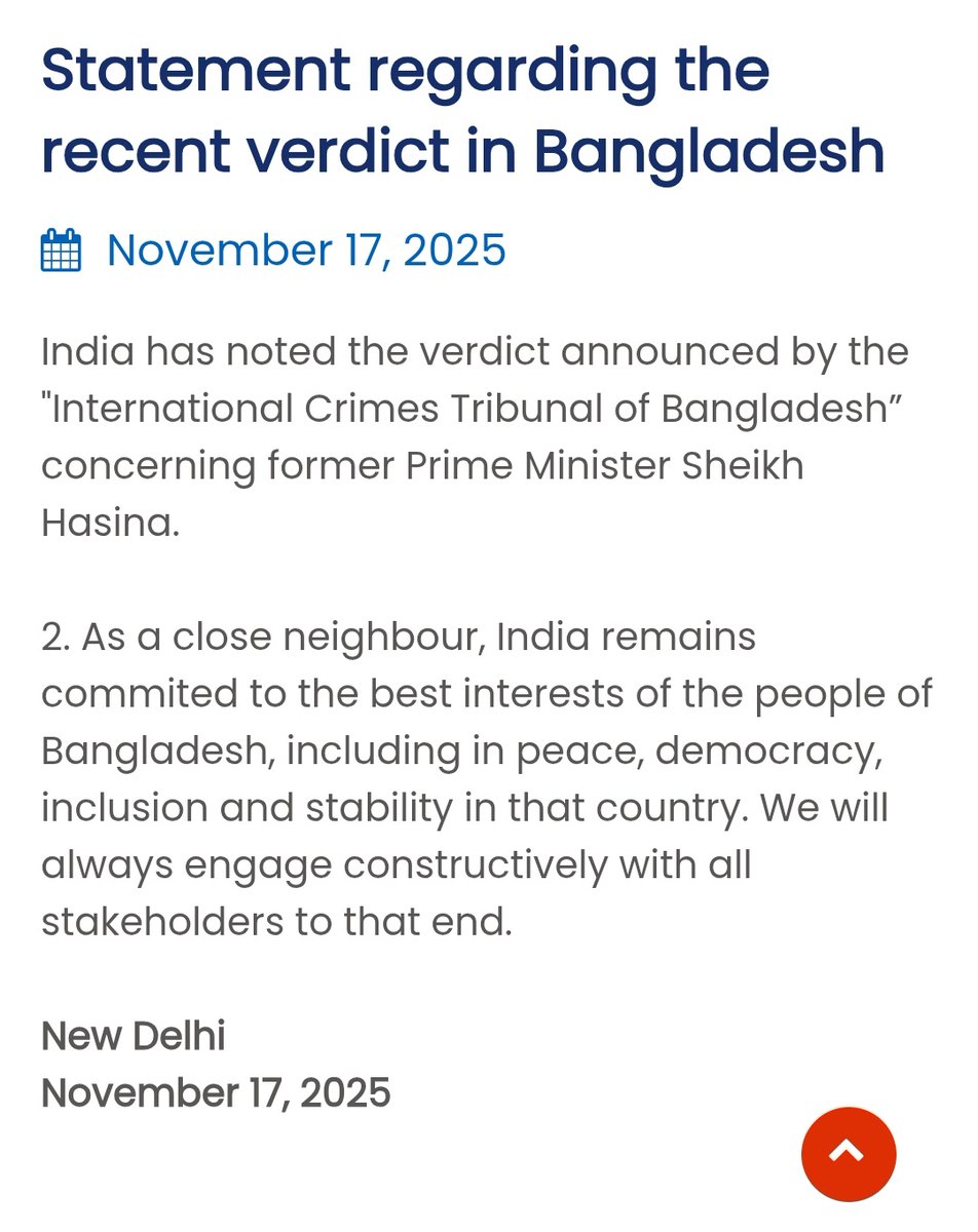 sidhant's tweet image. Breaking:

India Reacts on Hasina Verdict 

Says, &apos;India remains commited to the best interests of the people of Bangladesh&apos;