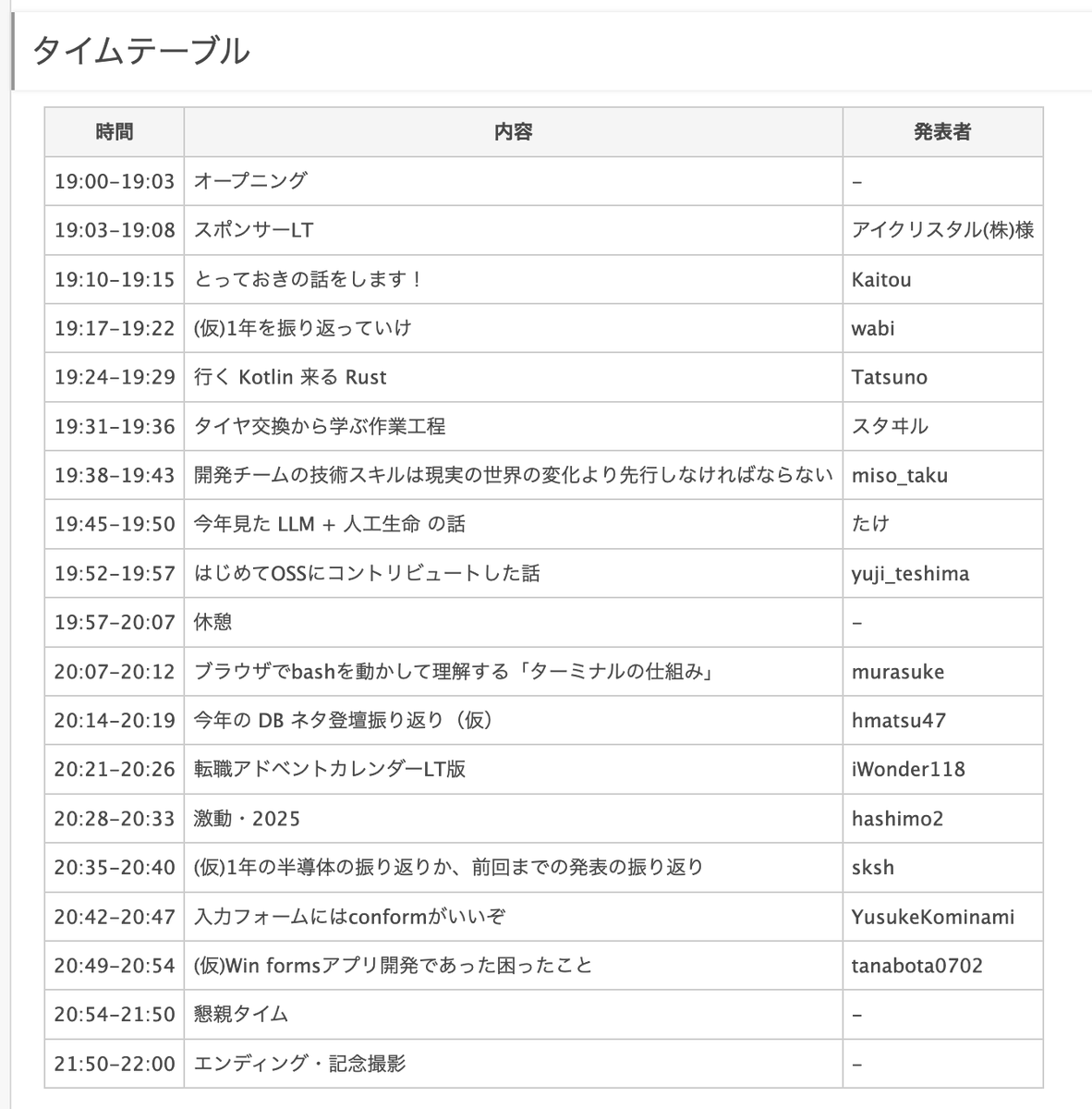 k_miura_io's tweet image. 無事にLT枠埋まった！！
今回は名大が会場＋飲食提供ありの懇親会でいつもLT登壇してくれる人たちで埋まらないか心配だったけどバランスよく埋まって一安心
初参加(特に会場である名大生)大歓迎なので、まだまだ参加お待ちしております！
#orestudy 
ore-no-benkyoukai.connpass.com/event/375376/