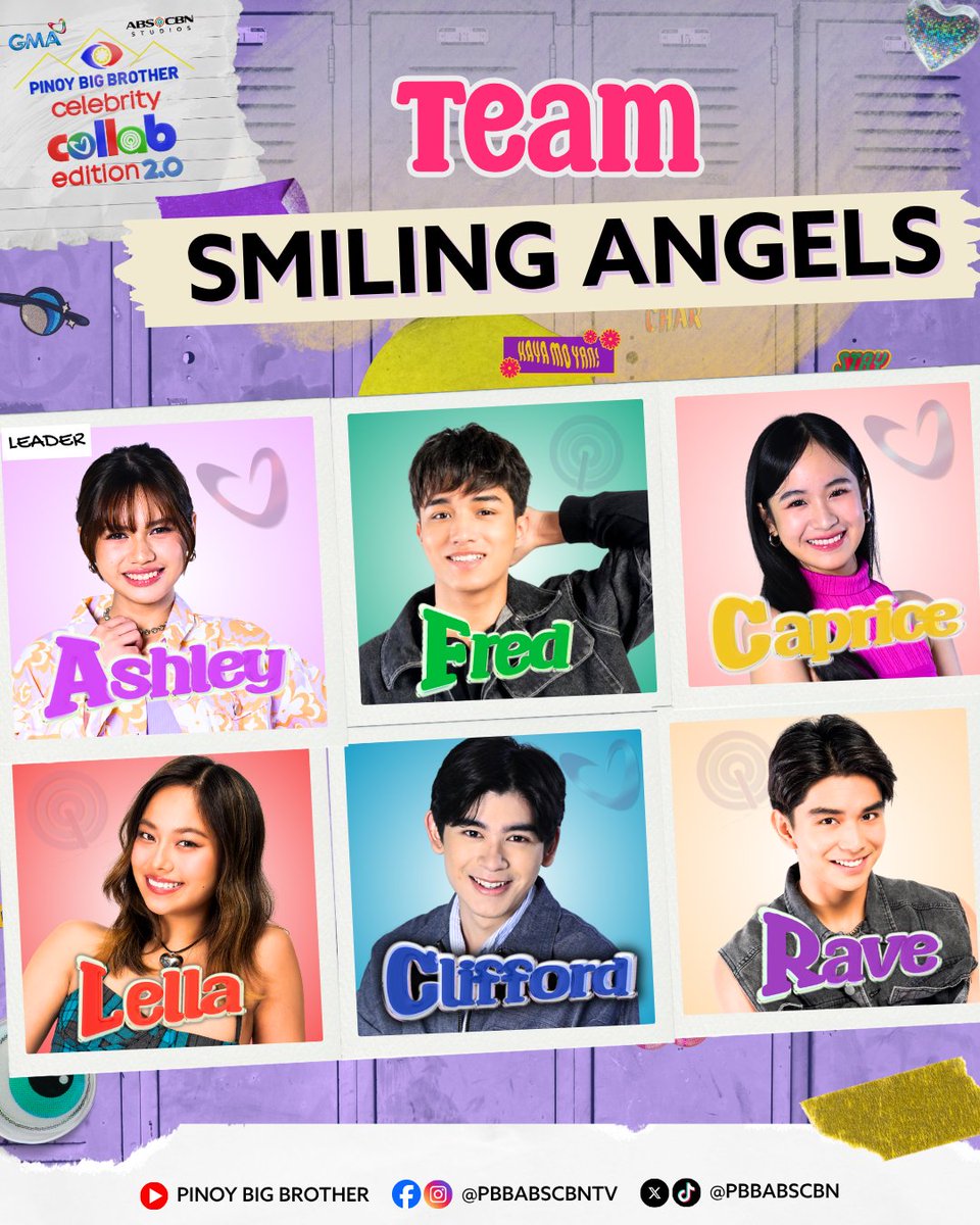 PBBabscbn's tweet photo. 💿 Sa IKALAWANG COLLAB, buo na ang UNANG GROUP! 💿

🌟 SMILING ANGELS 🌟
Ashley, Fred, Caprice, Lella, Clifford, and Rave! 

#PBBCollab20SecondGroupings https://t.co/OsXI1jqXuC