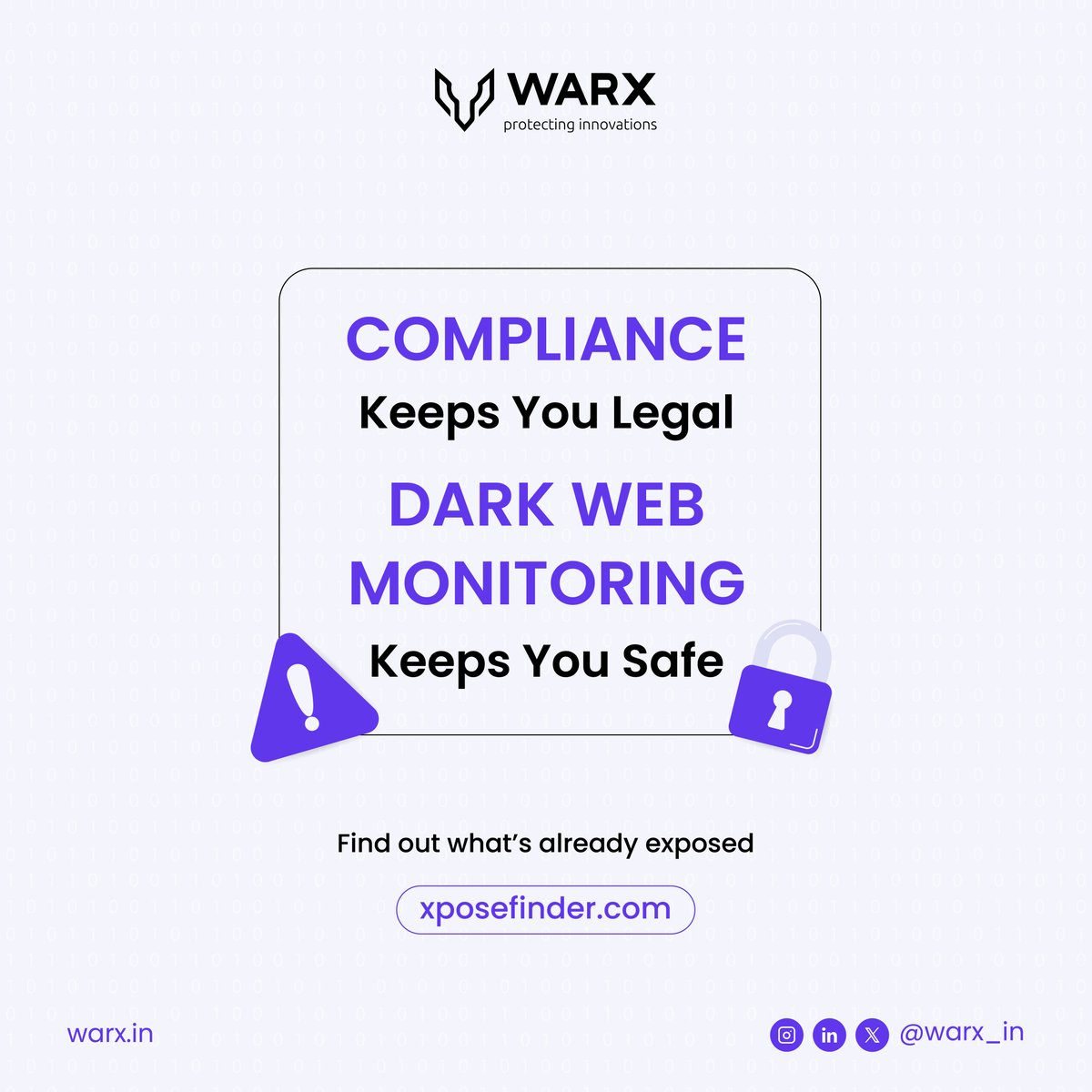 🔐 One Leak Is Enough.

At WARX, we go beyond Anti-Piracy.
We stop data leaks at the source and protect your data where it’s most vulnerable.

Compliance is important but it doesn’t stop what’s already leaking on the dark web.

At WARX, we detect exposed credentials and dark-web