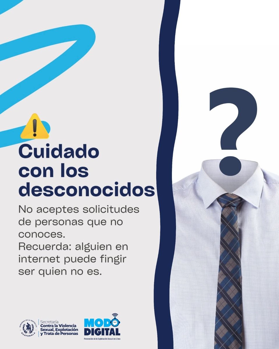 secretariasvet's tweet image. 🔒 Estas vacaciones, protégete en internet.

1️⃣ No compartas datos personales ni fotos íntimas.
2️⃣ No aceptes solicitudes de desconocidos.
3️⃣ Si un mensaje te incomoda: NO respondas, bloquea y pide ayuda.

Llama al 110 o 1510 de @PNCdeGuatemala

#SVETGuatemala #ModoDigital