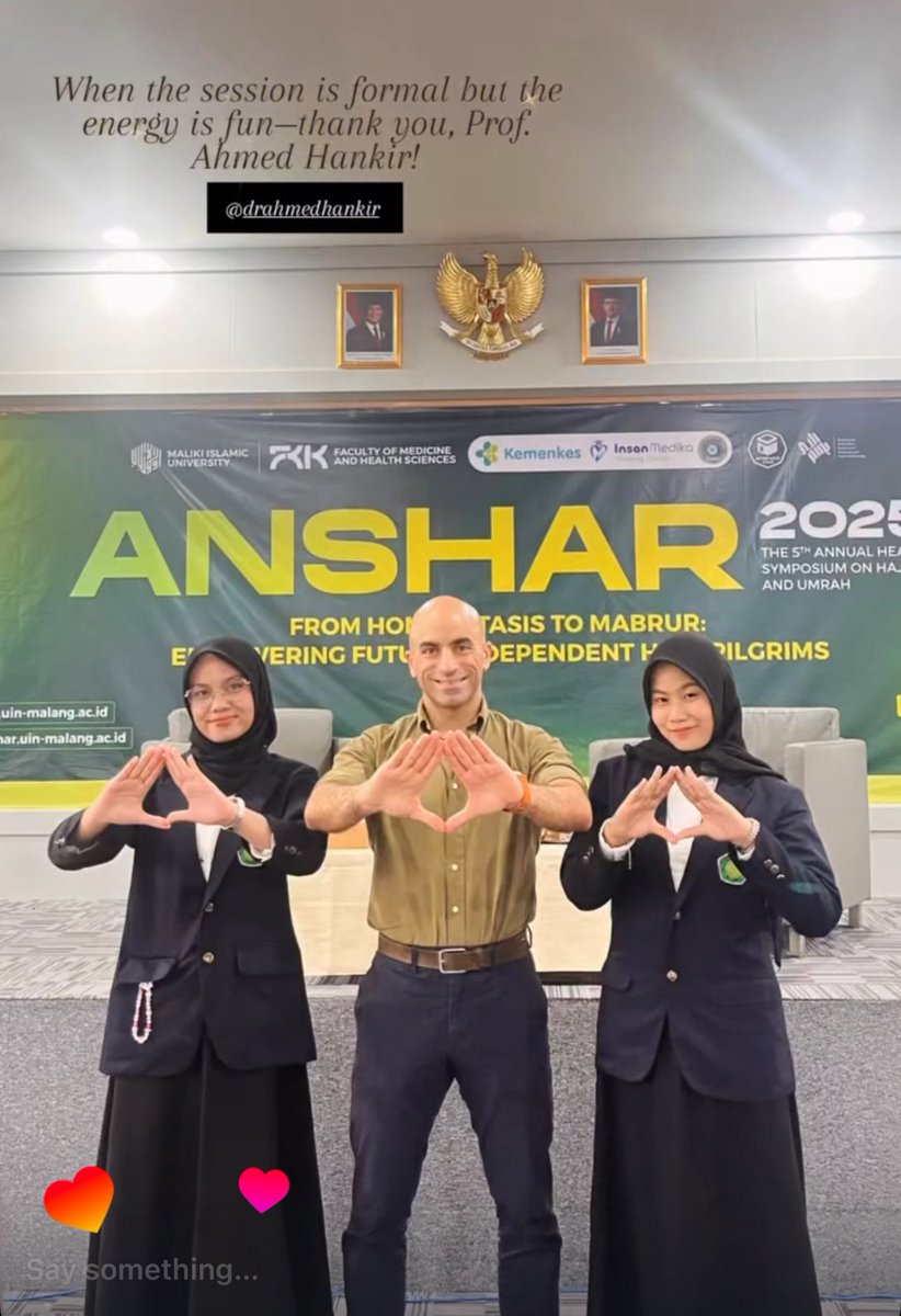 ahmedhankir's tweet photo. Muslim women leading with excellence…

Honoured to deliver the invited keynote on Hajj and the mental health of Muslim pilgrims at the 5th Annual Health Symposium on Hajj and Umrah in Malang, Indonesia. Standing beside these exceptional Muslim women — medical students who brought scholarship, leadership and genuine warmth to the entire event. Their dedication and brilliance give me hope for the future of global health.