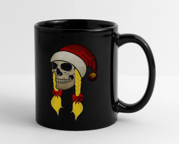 Das #außergewöhnliche #Weihnachtsmotiv - Schädel- Frau mit blonden Zöpfen gibt es auch farbig. 
Weihnachtsfrau, Totenschädel mit roter Mütze und langen blonden Zöpfen. Ein etwas anderes Weihnachtsmotiv.
#Totenschädel #Weihnachten #Mütze #Zöpfe #Frau #Tasse
spreadshirt.de/shop/design/to…
