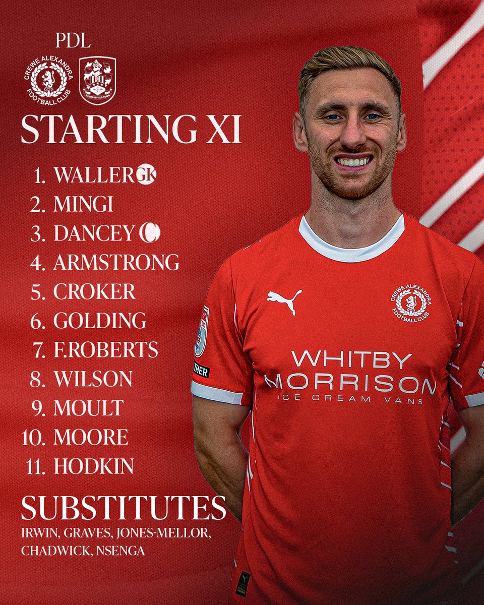 Our Under-21s team for today's clash with Huddersfield Town 🙌

#CreweAlex