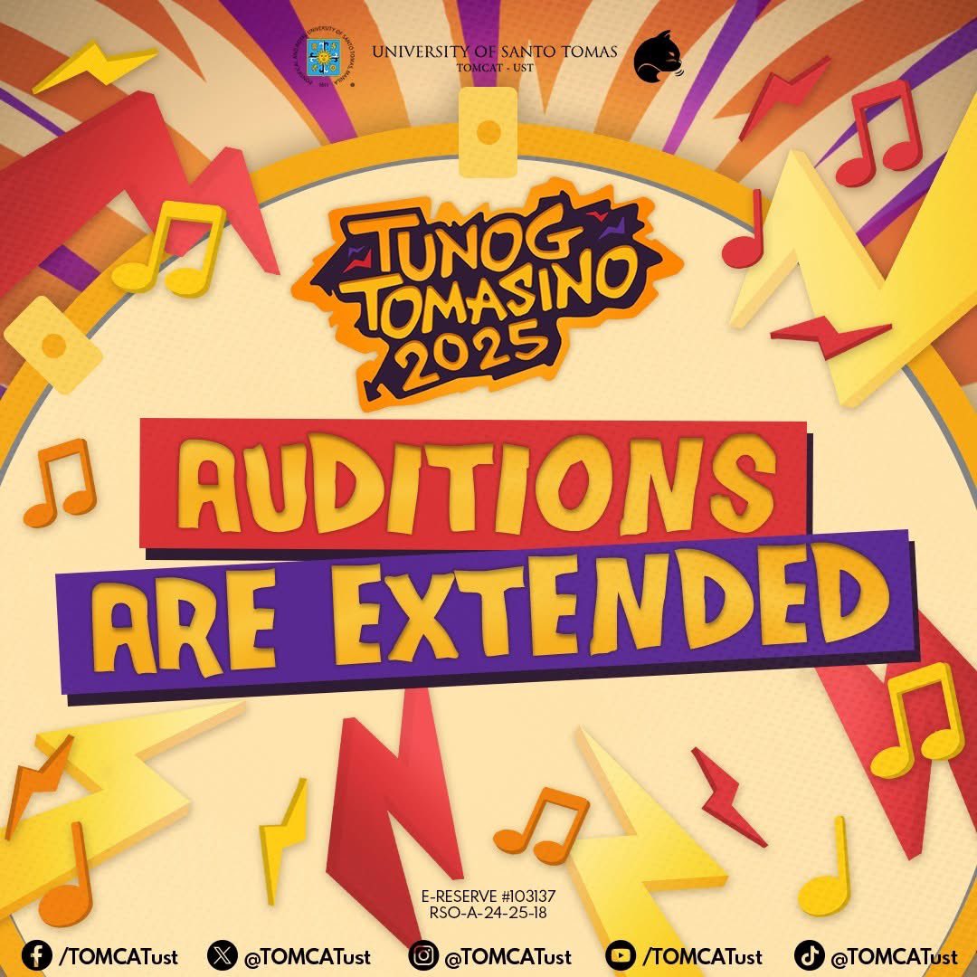 TOMCATust's tweet image. The mic is hanging in the air, awaiting for its drop.

Don’t miss your spotlight as auditions are extended—this is your final call to showcase your talent and make every note count! Applications are extended until November 20, 2025, 9PM.

#TunogTomasino2025
#PumpedUp