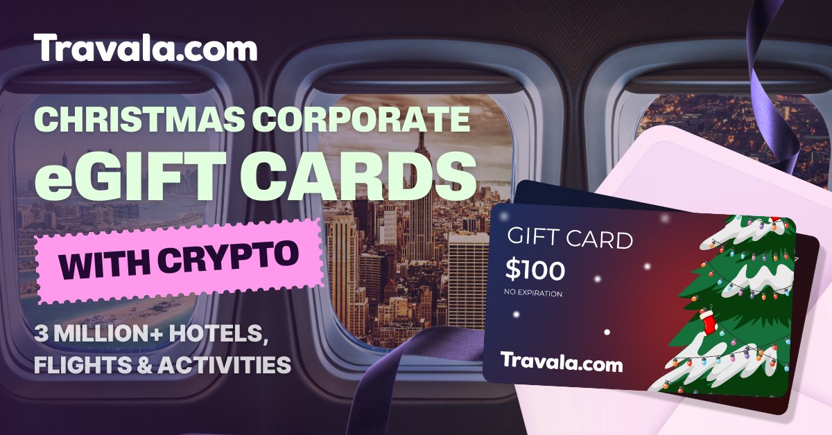 travalacom's tweet photo. 📢 Introducing our Corporate eGift Cards, redeemable for 3M+ travel products ✈️

✅ Get up to 15% OFF with business discounts 
✅ Pay with crypto or fiat 
✅ No expiration date

Reward your team with the gift of travel!
👉 Enquire now: concierge@travala.com https://t.co/hEl6vw7LqD