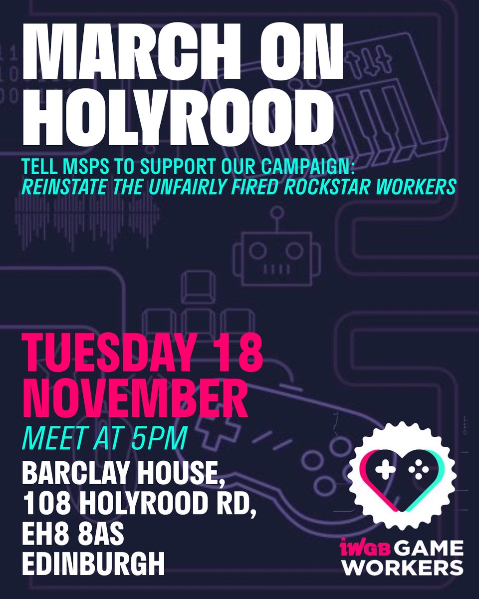 AutEdinburgh's tweet image. Rockstar workers solidarity demo - tomorrow - Tuesday 18th November at 5PM