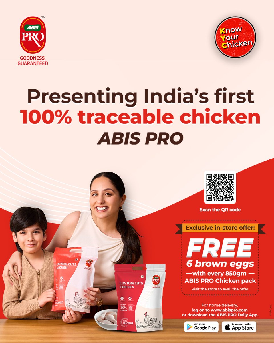 AbisProIndia_'s tweet photo. Colour, texture, odour...chicken lete time agar ye sab dekhte ho toh jaan lo ki woh sab half-truths hain.
Chicken ki goodness ka asli proof tab milta hai jab aap uski poori journey jaante ho. 
ABIS PRO gives you India’s first 100% traceable chicken from farm to pack. https://t.co/xtqqdUl7H6