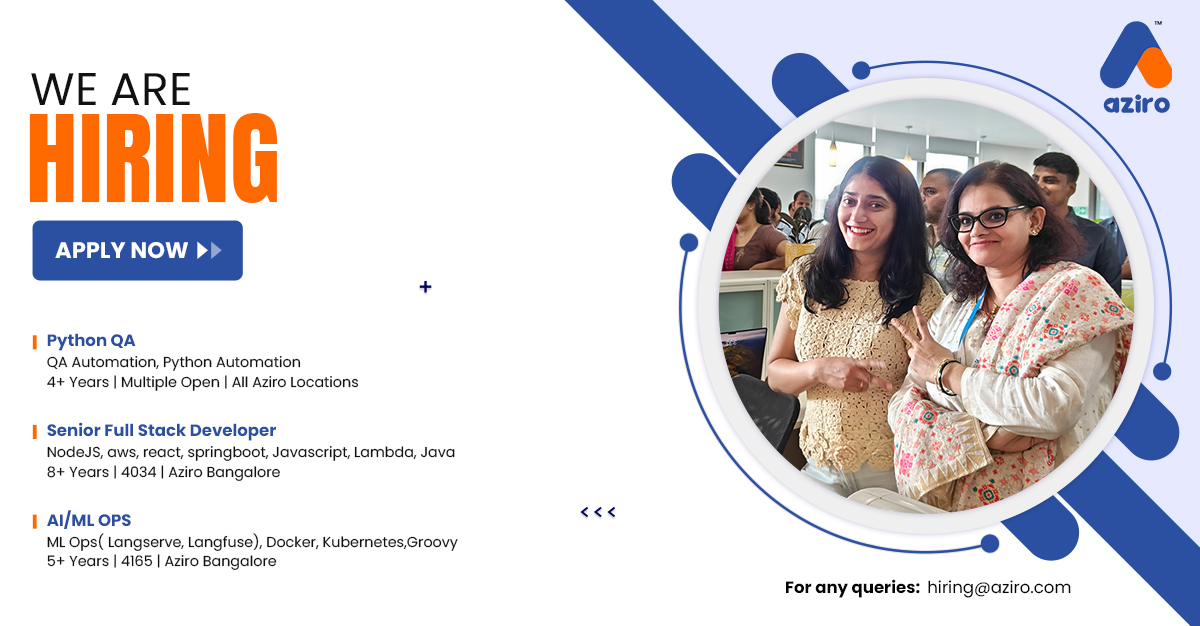 AziroTech's tweet image. We&apos;re Hiring!

Apply now to join our vibrant team!

Send your resume to hiring@aziro.com!

#Hiring #JobOpening #WeareHiring #Aziro #AziroTech #Jobs