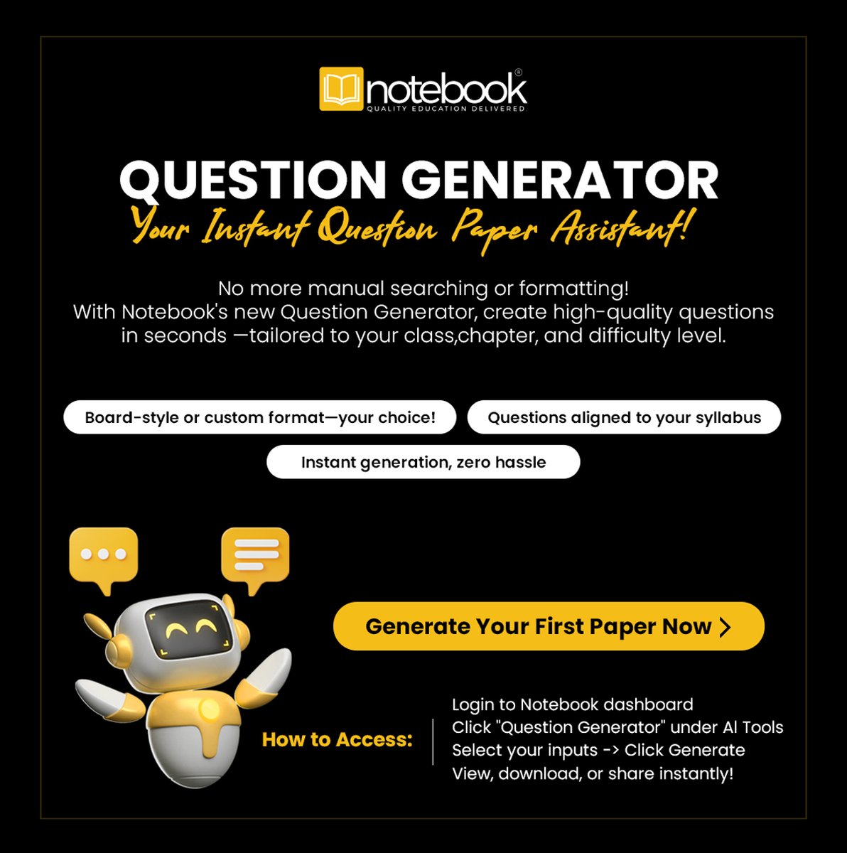NotebookSocial's tweet image. 🎉 We’re excited to launch our Question Generator feature!

Create board-style or custom question papers in seconds — perfectly aligned to your class, chapter, and syllabus.

Login to Notebook and try it today: 
notebook.school