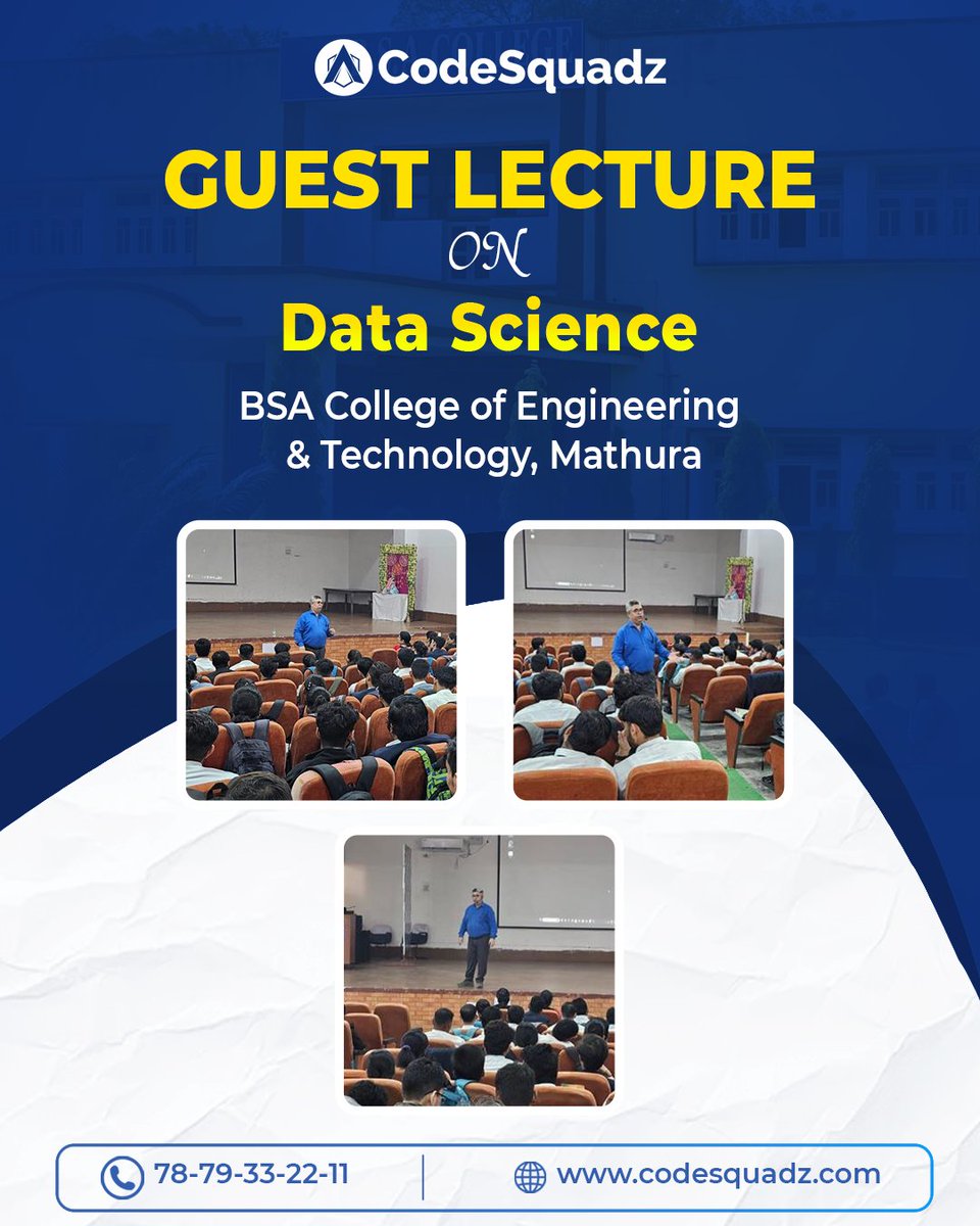 appsquadzedu's tweet image. 🎓We explored real-world applications, ML concepts, industry trends and how students can build a strong career in data-driven technologies. Incredibly impressed by the curiosity and participation from the students!
#DataScience #GuestLecture #BSACET #MachineLearning #CodeSquadz