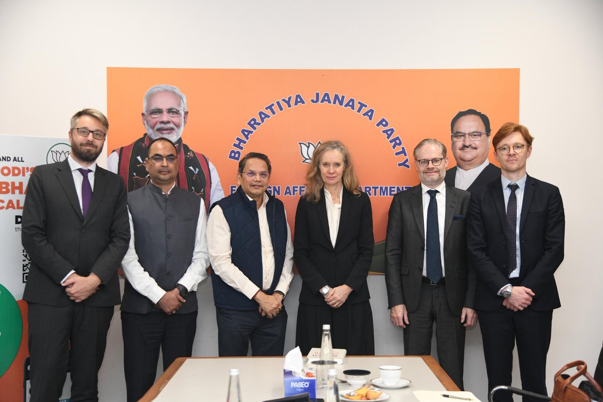vijai63's tweet image. Met the Danish delegation led by Ms. Lotte Machon @lottemachon, State Secretary for Foreign Policy, at BJP HQ today. Discussed ways to further deepen India–Denmark cooperation.
Meeting was also joined by H.E. Mr. Rasmus Abildgaard Kristens, Ambassador of Denmark @denmarkinIndia.