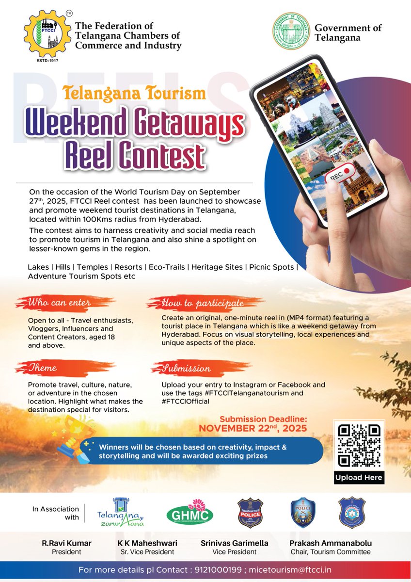 Kavalichandrak1's tweet image. Telangana Tourism Weekend Gateways Reels Contest
 #WeekendGateways #Reelcontest #TelanagaTravel

@HiHyderabad @TravelTelangana @jupallyk_rao @SajjanarVC @FTCCI @incredibleindia @GoogleIndia @TelanganaToday @eenadulivenews @sakshinews @GHMCOnline @TelanganaCOPs @ANI