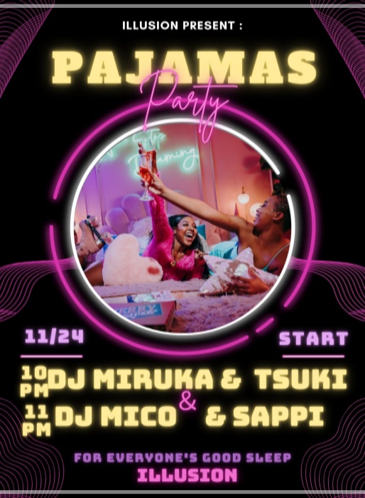 illusion　Presents
2025/11/24　日本時間22：00よりSTART

22:00 DJ Mirukaさん　DM Tsukiさん
23:00 DJ Mico　DMSappiさん
 maps.secondlife.com/secondlife/KDC…
 
パジャマや着ぐるみ着てかわいい衣装でお越しいただくとより一層、楽しめるかと思います
よろしくお願いします。