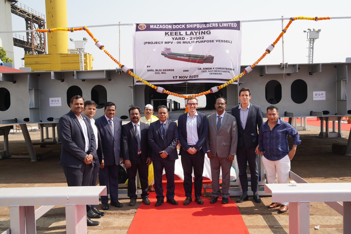 NewsIADN's tweet image. #MDL laid the keel for the 2nd Multi-Purpose Vessel (6 on order) for Denmark-based #NaviMerchants today.