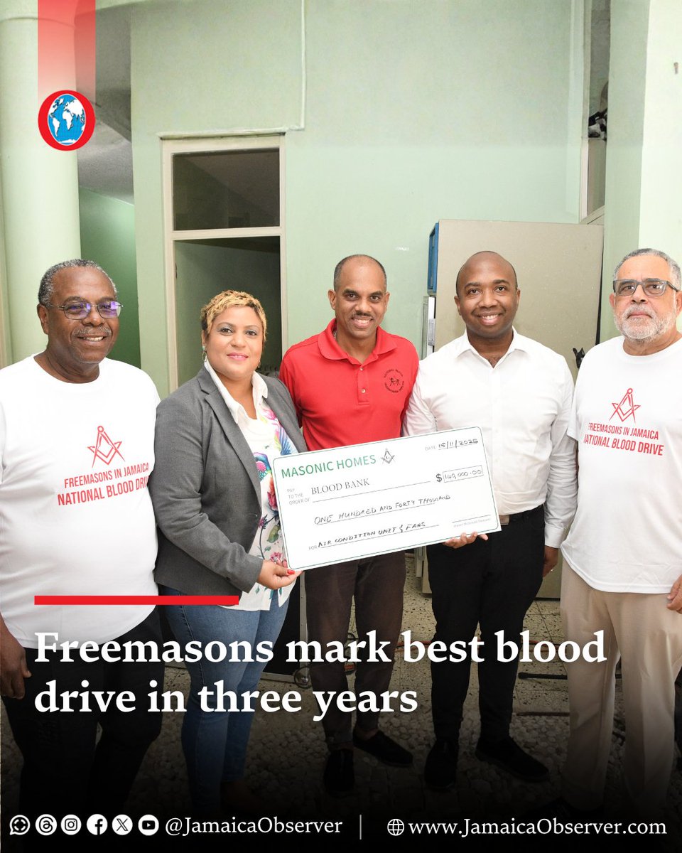 More than 65 pints of blood were collected from just over 90 people who responded to the appeal by Jamaica’s Freemasons to donate the precious bodily fluid last Saturday.

The third annual Freemasons National Blood Drive is being hailed by the organisers as the most successful