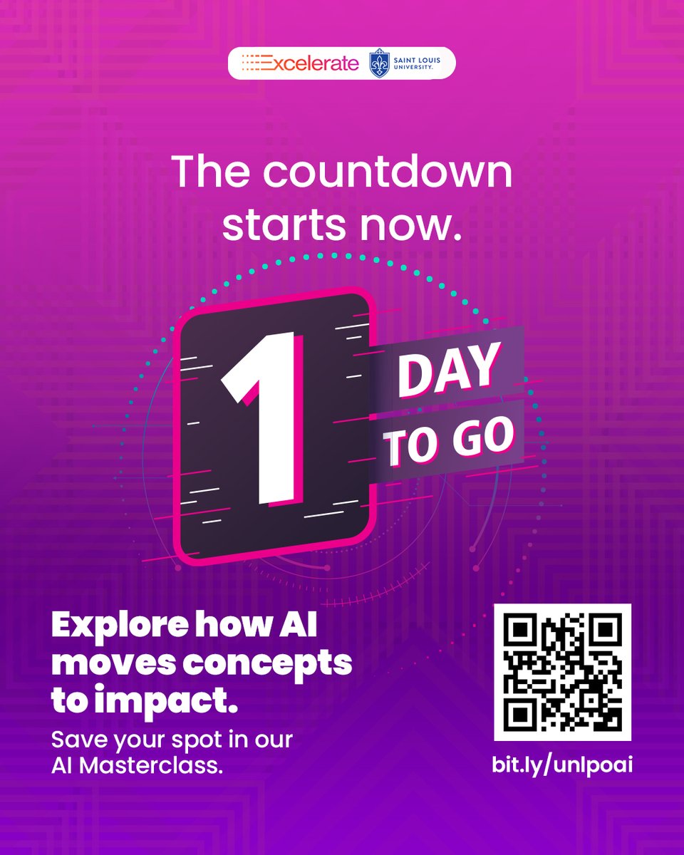 Excelerate_org's tweet image. What if understanding AI was easier than you think?

This masterclass breaks it down simply so you can understand core concepts, see how industries use AI every day, and build the skills that put you ahead of the curve.

1 day left. Reserve your spot at tinyurl.com/48kzhvmt⌛