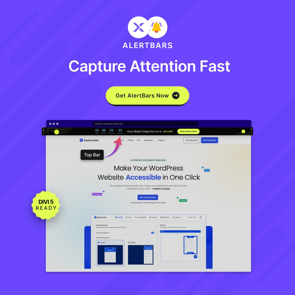 divi_next's tweet image. Grab your visitors’ attention instantly! 🔔

AlertBars makes it easy to highlight flash sales, announcements, and special offers with clean, accessible alert bars—no coding needed.

Boost conversions now 👉 alertbars.com/pricing

#AlertBars #DiviPlugins #Divi5Ready