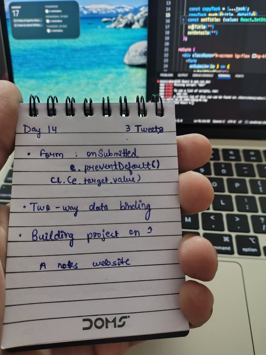 ManojCodes's tweet image. Day 14 — 100 Days of Code
Focused on form handling + two-way updates in React today.
Also started a small notes project—want to keep building daily.
Revised concepts from @sheryians_ and things clicked even better.
#React #100DaysOfCode #BuildInPublic