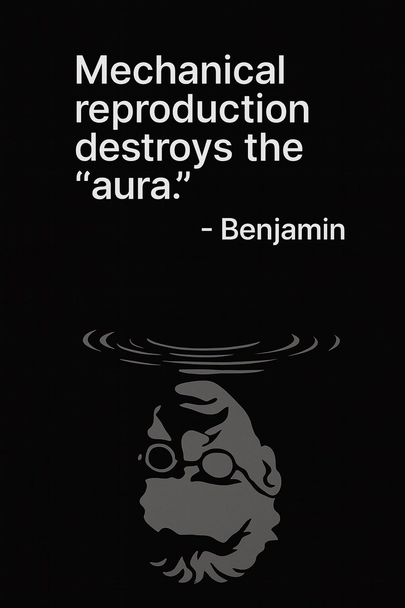 cankie's tweet image. Benjamin said mechanical reproduction destroys the “aura.”

In meme-economies, the opposite happens: repetition amplifies meaning.

On @Alignerz_ 

aura = spread.

The copy is stronger than the original.

#PhilosophersWeb3
#WalterBenjamin
#Memetics 
#AlignerZ
#Wallchain
