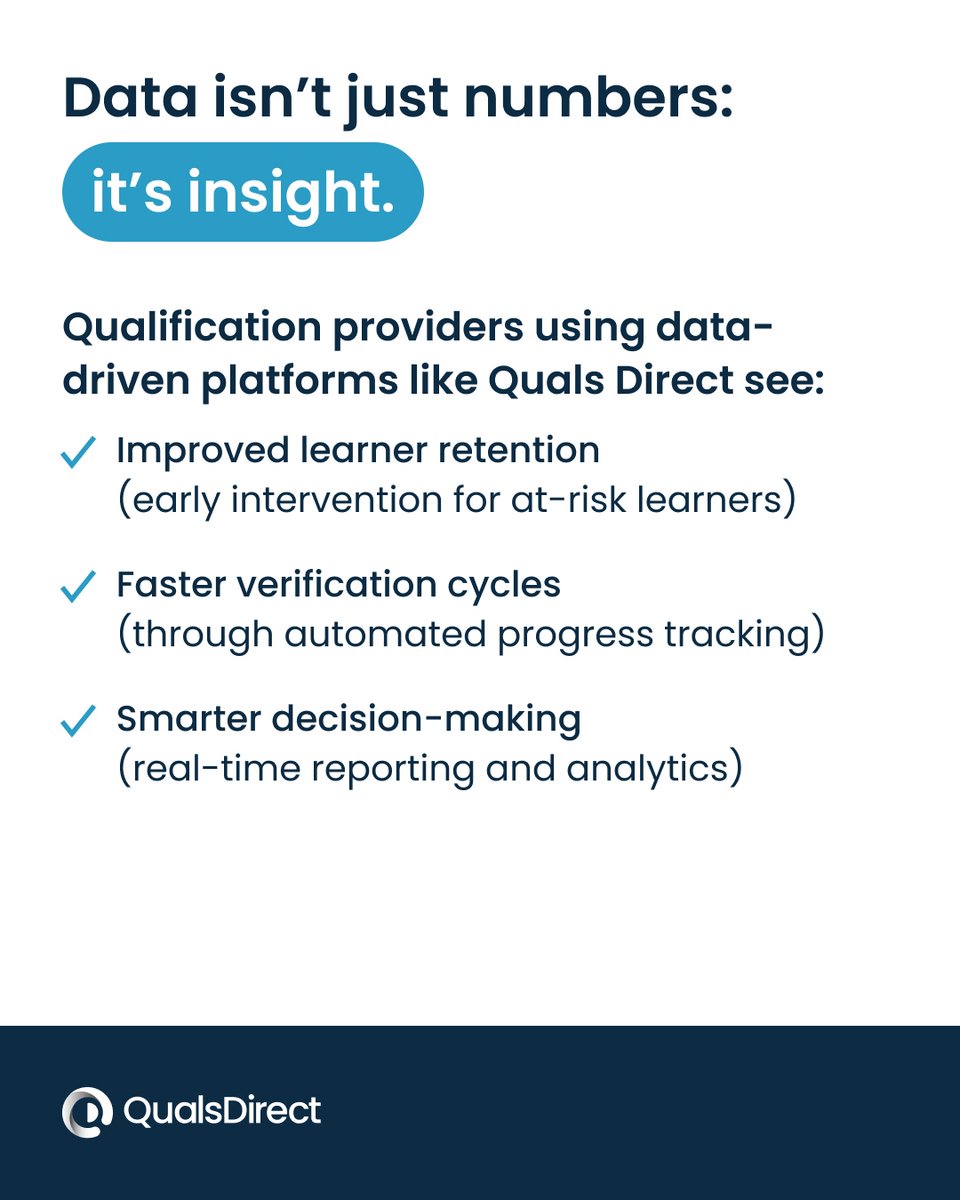 QualsDirect's tweet image. Data isn’t just numbers: it’s insight.

By turning assessment data into action, you can boost efficiency, compliance, and learner success.

Data-driven delivery starts here: quals.direct

#LearningAnalytics #EdTech #ePortfolio