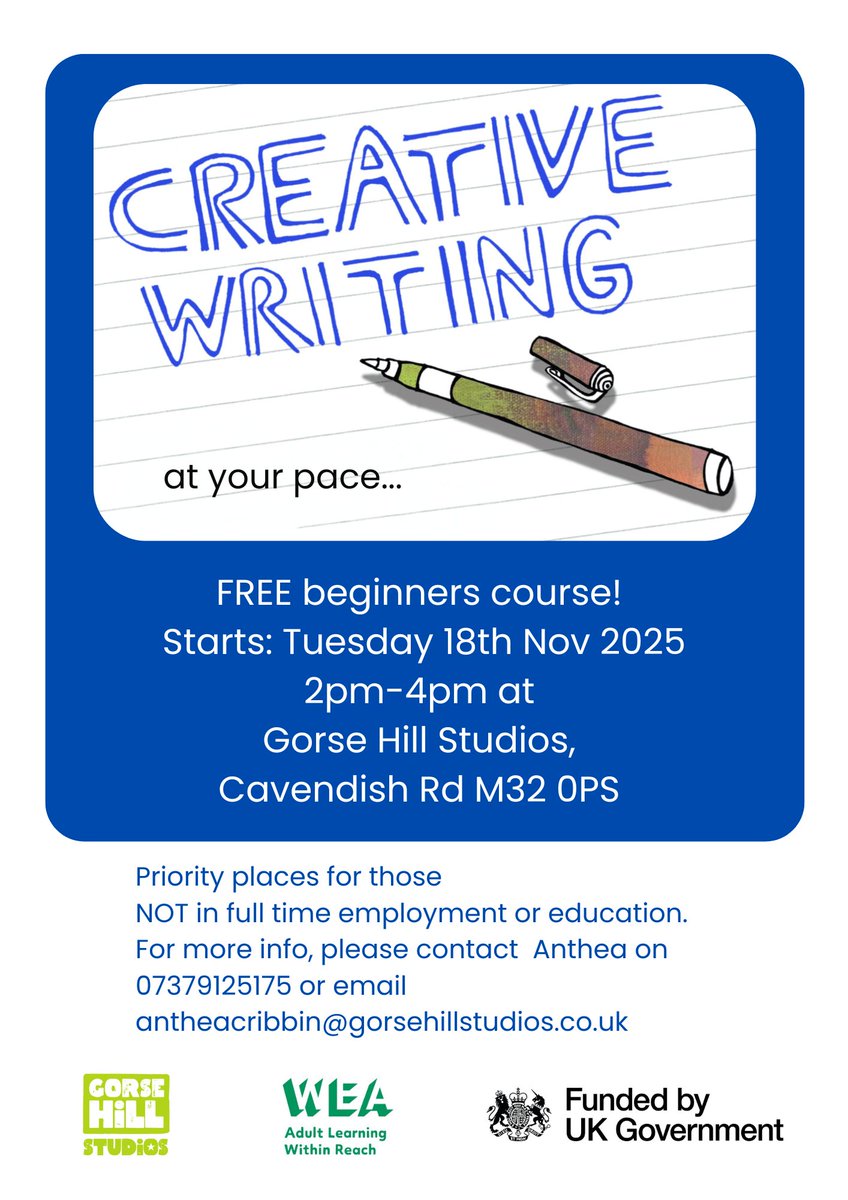 PatchWorkMHandW's tweet image. Free creative adult sessions taking place at Gorse Hill Studios - Info in images... taking place this week! Music and Creative Writing. Cheers all. #trafford #gorsehillstudios #gorsehill #creativewriting #musicimprov