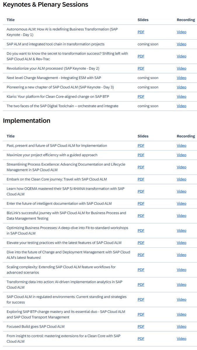 #SAP #ALM Summit EMEA 2025  materials are live 

Slides:
support.sap.com/en/alm/sap-alm…

Recordings on #Youtube 
youtube.com/playlist?list=…

Detailed info:
-Keynotes &amp; Plenary Sessions
-Autonomous ALM: How AI is redefining Business Transformation
-SAP ALM and integrated tool chain in