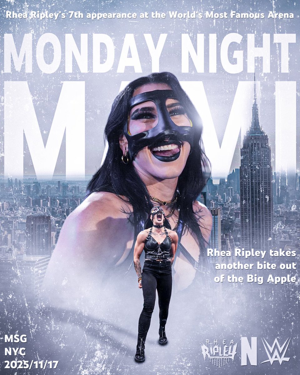 2dayInHistoRhea's tweet image. Happy #MondayNightMami

@RheaRipley_WWE returns to Madison Square Garden for her 7th appearance tonight

This arena saw her first dark match on Smackdown, her return from injury in 2022 &amp;amp; untelevised matches against Charlotte, Becky, Natalya, Bianca, Ivy &amp;amp; Shayna