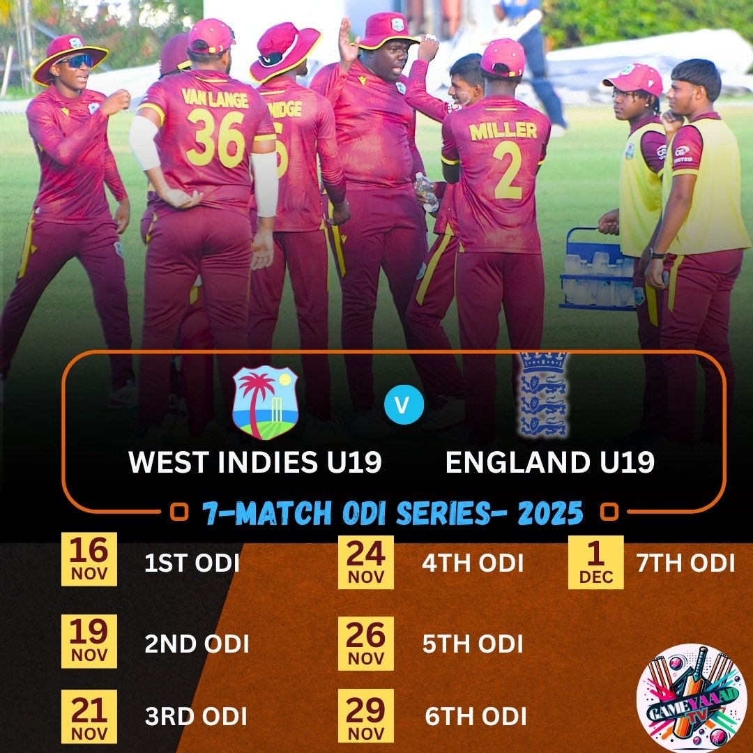 gameyaaad's tweet image. The series marks another key step in examining the squad’s readiness for the ICC Under-19 World Cup early next year
All matches will be played at the Grenada National Stadium 
 #WIU19 | #U19CWC | #WindiesCricket |#YouthCricket | #EnglandU19 |  #CricketProspects | #EmergingTalent