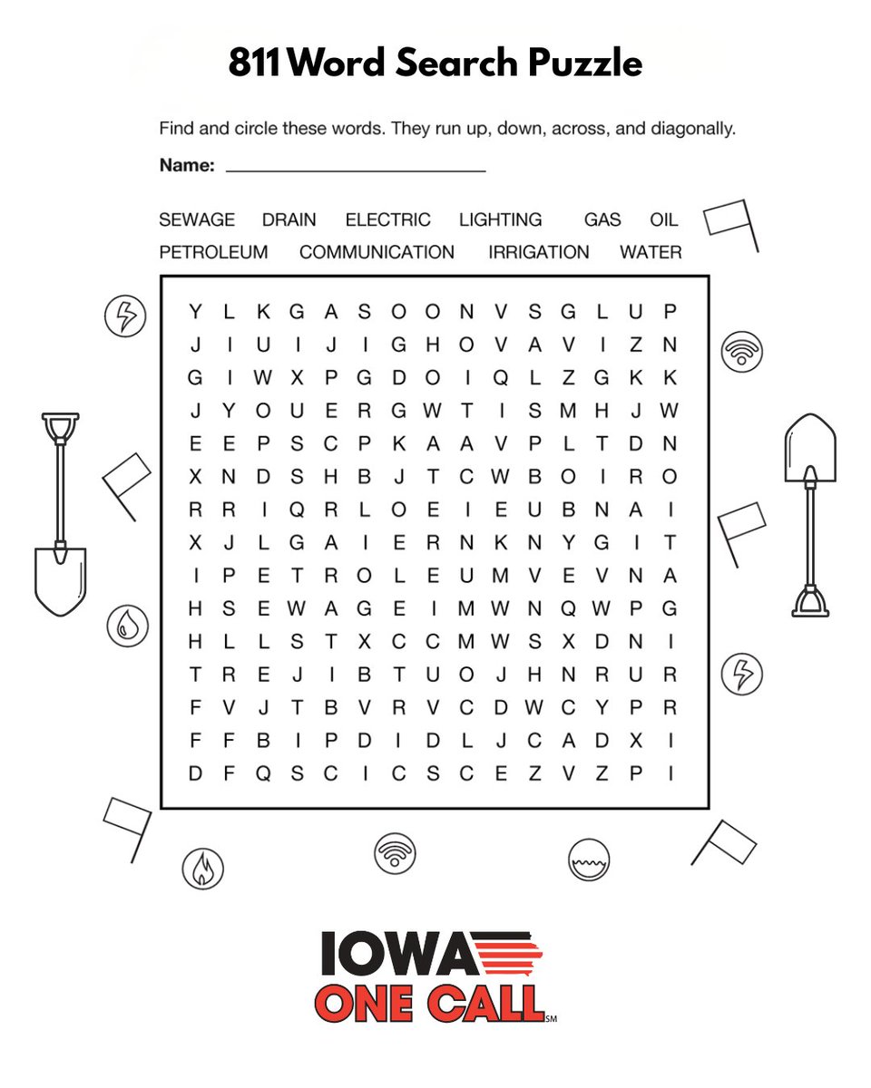 iaonecall's tweet image. Download our 811 word search and circle some words related to underground facilities! This is a fun way for adults and kids to learn about the utilities that we help protect. Print and complete the activity, then share your results with us!

#SafeDigging #FallFun