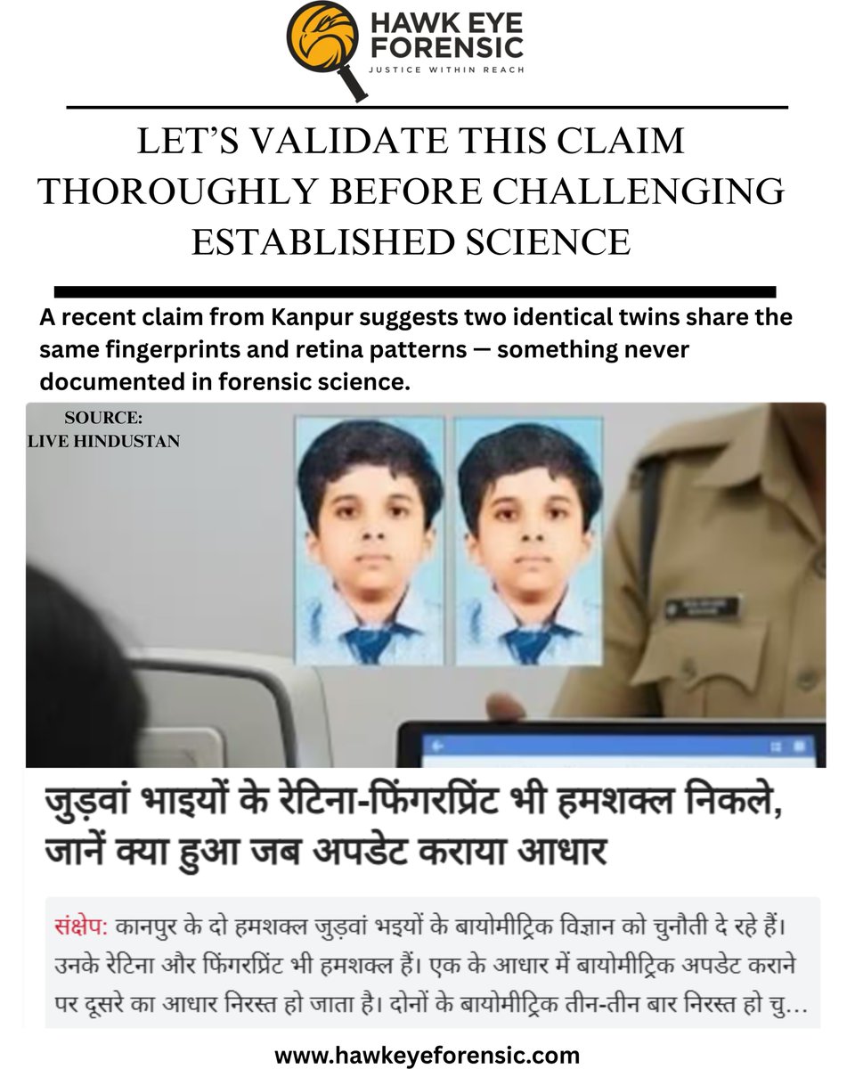 ForensicHawk's tweet image. 𝐄𝐱𝐭𝐫𝐚𝐨𝐫𝐝𝐢𝐧𝐚𝐫𝐲 𝐜𝐥𝐚𝐢𝐦𝐬 𝐝𝐞𝐦𝐚𝐧𝐝 𝐞𝐱𝐭𝐫𝐚𝐨𝐫𝐝𝐢𝐧𝐚𝐫𝐲 𝐯𝐚𝐥𝐢𝐝𝐚𝐭𝐢𝐨𝐧.

#Forensicscience #Biometrics #Fingerprintanalysis #Retinascan #Forensicexpert #Forensicawareness #Scientificvalidation #Twinsstudy #Forensicresearch #Hawkeyeforensic