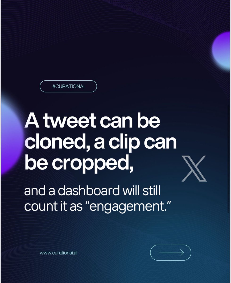 curation_ai's tweet photo. Your analytics are full of movement, but missing meaning.

Because in 2025, authenticity is the only metric that matters.

Curation AI™️ Help Everyone Know What’s Real.
#ContentTrust #DigitalIntegrity #AIAuthentication #VerifyWithAI #CurationAI https://t.co/Dzem23i6cU