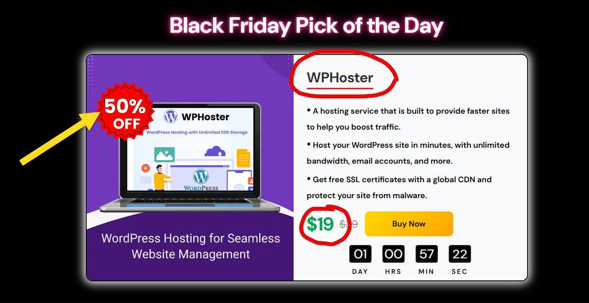 dealmirror's tweet image. 😱 Black Friday S@le, 0ffer of the day on WPHoster - Flat 50% 0ff - Only for 24 Hours.

Check here: dealmirror.com/product/wphost…

WPHoster is a life-time WordPress hosting service that keeps your site fast, safe, and stable.

 This will be the smartest upgrade you will make today.