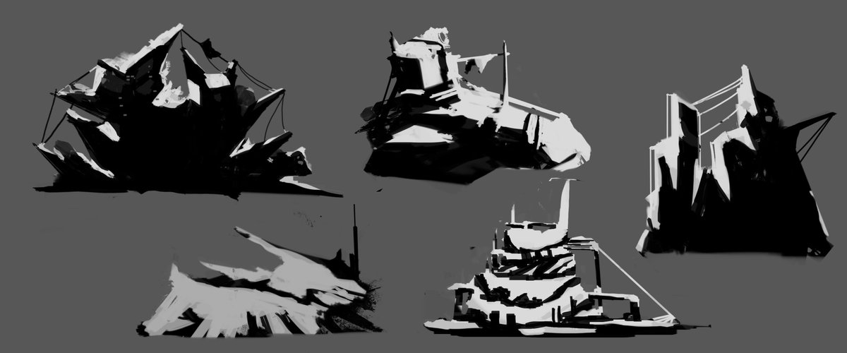 Daiki3dart's tweet image. 「-狩人の拠点- vol 6.5（ライティングとディテール編」
 シェイプスケッチ   
#conceptart #sketch