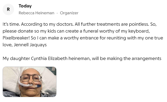 Если есть возможность, можете помочь детям Ребекки с похоронами...