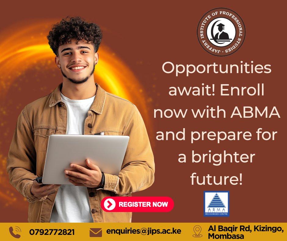 JIPSkenya's tweet image. Why Study ABMA at JIPS?

Unlock your future in Computing with globally recognized ABMA qualifications — taught by experienced tutors, in a supportive, career-focused environment. 💼🌍

👉 Start your journey with us today — where skills meet opportunity!