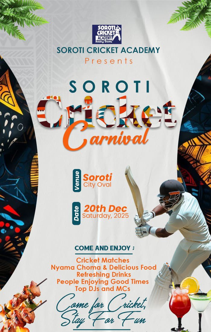 𝐁𝐈𝐆 𝐀𝐍𝐍𝐎𝐔𝐍𝐂𝐄𝐌𝐄𝐍𝐓📢🚨

We’re excited to announce the dates for our annual Soroti Cricket Carnival

📍Venue: Soroti City Oval 📅 Date: Saturday, 20th December 2025
 👉Cricket matches, nyama choma, top DJs &amp; MCs
Come for the cricket, stay for the fun
#BuildingDreams