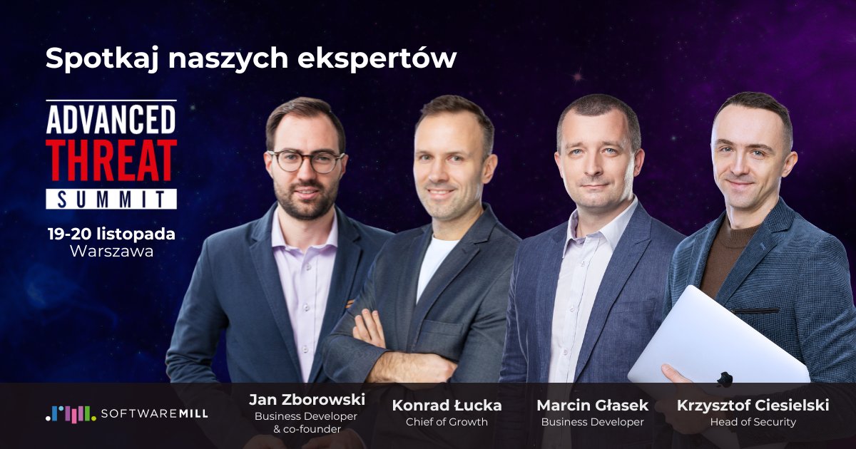 softwaremill's tweet image. Spotkaj naszych ekspertów na AT Summit 🚀 

19 i 20 listopada w Warszawie masz okazję porozmawiać o swoich wyzwaniach, problemach i potrzebach z zakresu cybersecurity z naszymi specjalistami!   

Odwiedź nasze stoisko, gdzie będzie czekać na Ciebie Head of Security SoftwareMill,…