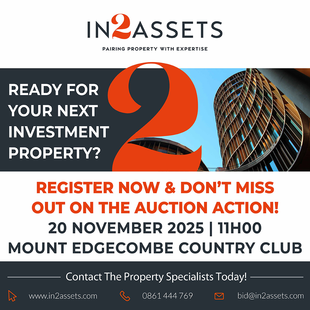 In2assets's tweet image. Register to bid at the upcoming In2Assets Combined Property Auction, Thursday 20 November 2025 at 11h00. Click here for more information tinyurl.com/3ysw4fr6 or email bid@in2assets.com | 0861 444 769