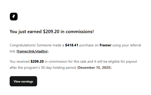 TemplatesDad's tweet image. Week 9/15 of my #FramerChallenge

Earnings: $209
• $209 partner commission (from ONE sale😳)
Total so far: $359 / $5000

Biggest commission ever — I’m shocked and super grateful! Huge thanks to @framer for the 50% cut. You are the best! This is seriously life-changing.
@dubdotco