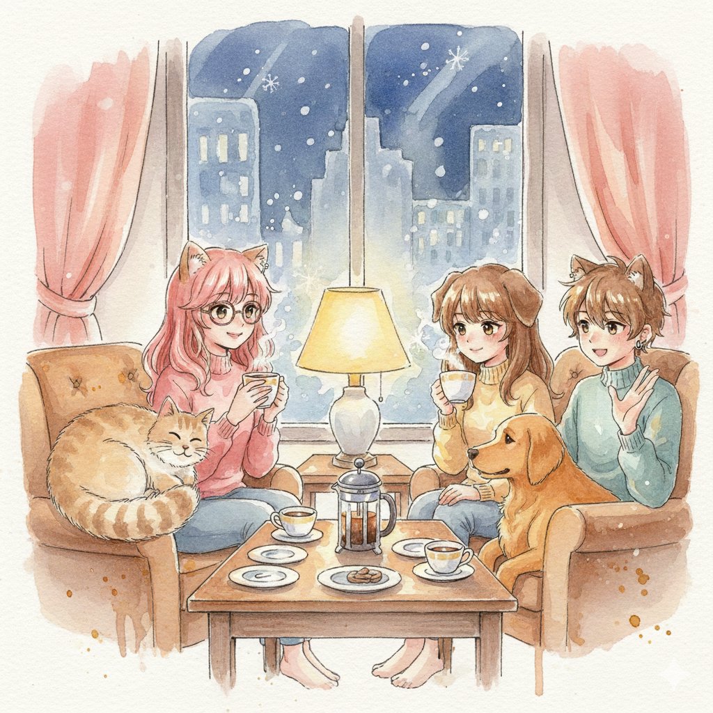 猫子と犬子の日常 夜のコーヒータイムにゃ