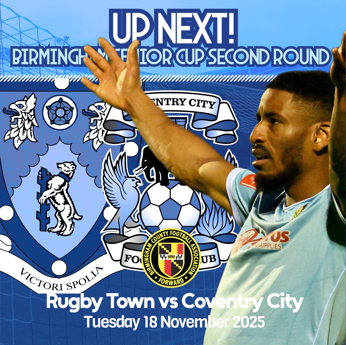 UP NEXT! Rugby v <a href="/Coventry_City/">Coventry City</a>

There's an exciting chance to see the Sky Blues in action at Butlin Road tomorrow night as we host Coventry City in the <a href="/BirminghamFA/">Birmingham County FA</a> Senior Cup.

🏟️ Butlin Rd, CV21 3SD
📅 Tuesday 18 Nov
🕒 7.45pm
🎟️ Adults £10 | OAP £5 | U18 £5 | U12 £2

#utv