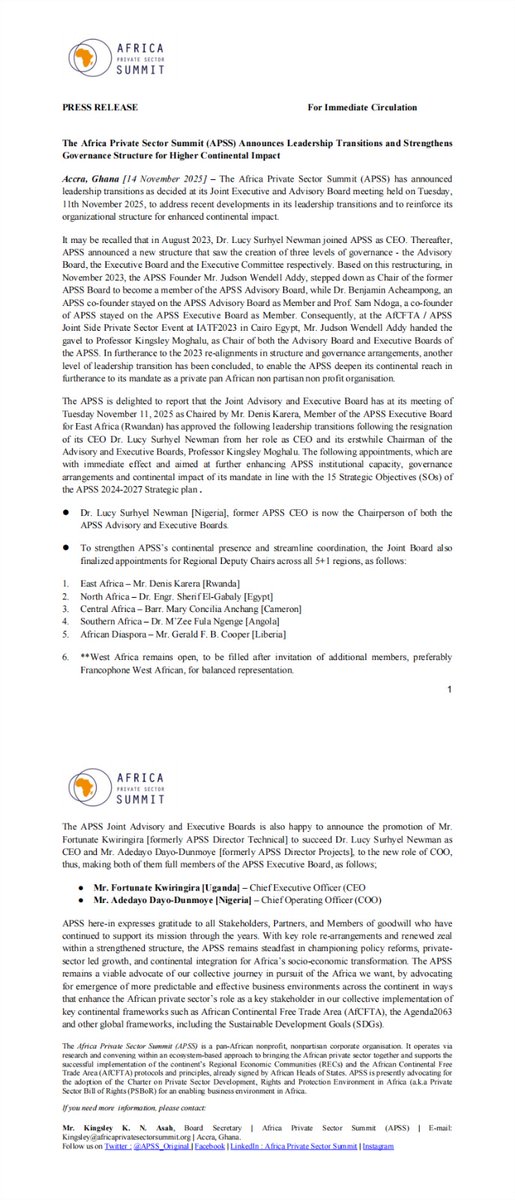 <a href="/APSS_original/">Africa Private Sector Summit (APSS)</a> press release on strategic leadership for Regional engagement <a href="/ecowas_cedeao/">Ecowas - Cedeao</a> <a href="/EABCjumuiya/">East African Business Council</a> <a href="/SADC_News/">SADC Secretariat</a> <a href="/CEEAC_ECCAS/">CEEAC_ECCAS</a>