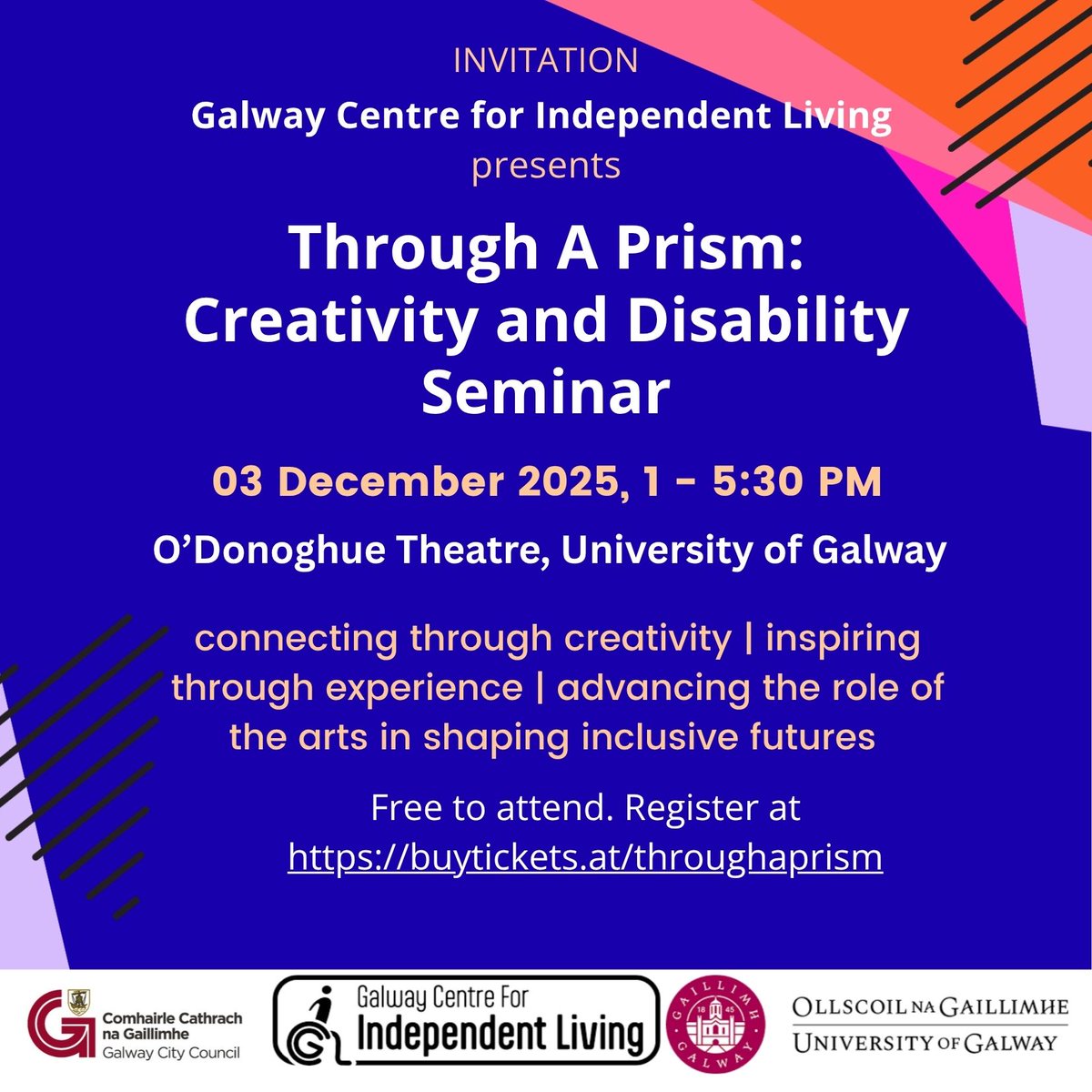 GalwayCIL's tweet image. Join Us for Through a Prism: Creativity and Disability Seminar 3/12/2025, University of Galway  facebook.com/galwaycil/post…
@GalwayCityCo
#galwaycitycouncilartsoffice #Disability #DisabilityArts #Accessibility #Drama #Theatre #GalwayArts #GalwayCounty #GalwayCity