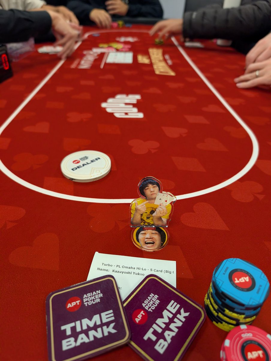 pyocotan's tweet image. APTの会場に到着〜！さっそく『Big O』にエントリー！今回の遠征ではNLH以外のいろんなゲームに挑戦する予定！APTはターボトーナメントでもショットクロック制(15秒 or 30秒)だから、サクサク進行で快適にプレイできるのがとても良い！ #APTC2025
