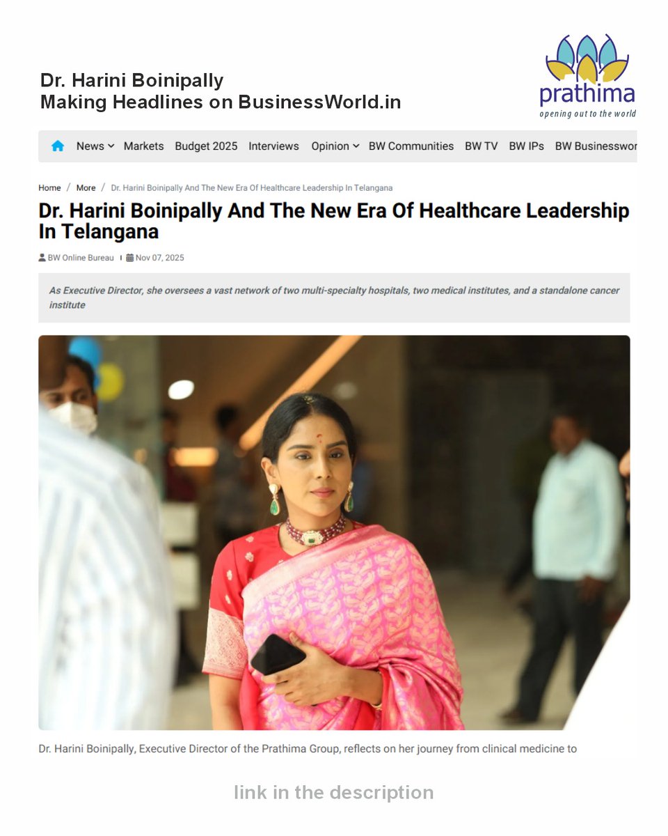 pimskarimnagar's tweet photo. Dr. Harini Boinipally is featured on BusinessWorld for her leadership in advancing healthcare systems, medical education, and clinical excellence in Telangana. Her strategic vision continues to strengthen sustainable, quality-focused healthcare. ✨📈

🔗 https://t.co/Q4iad68uRH https://t.co/AxVC5xwFPX