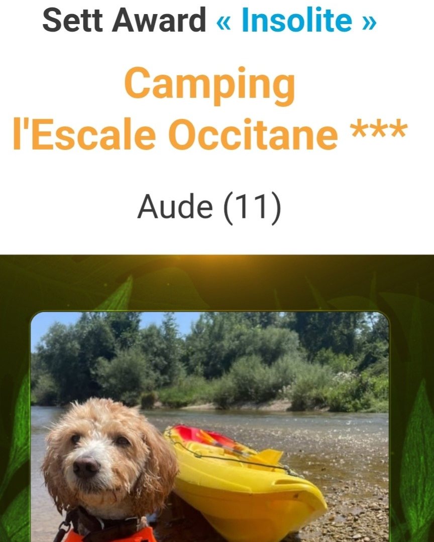 👏 Camping L'Escale Occitane - Alzonne :
"Nous sommes tellement reconnaissants et fiers de ce
SETT Award obtenu dans la catégorie "Insolite'. Il
récompense notre engagement à faire que vos
vacances avec votre chien soient vos meilleures
vacances.😁