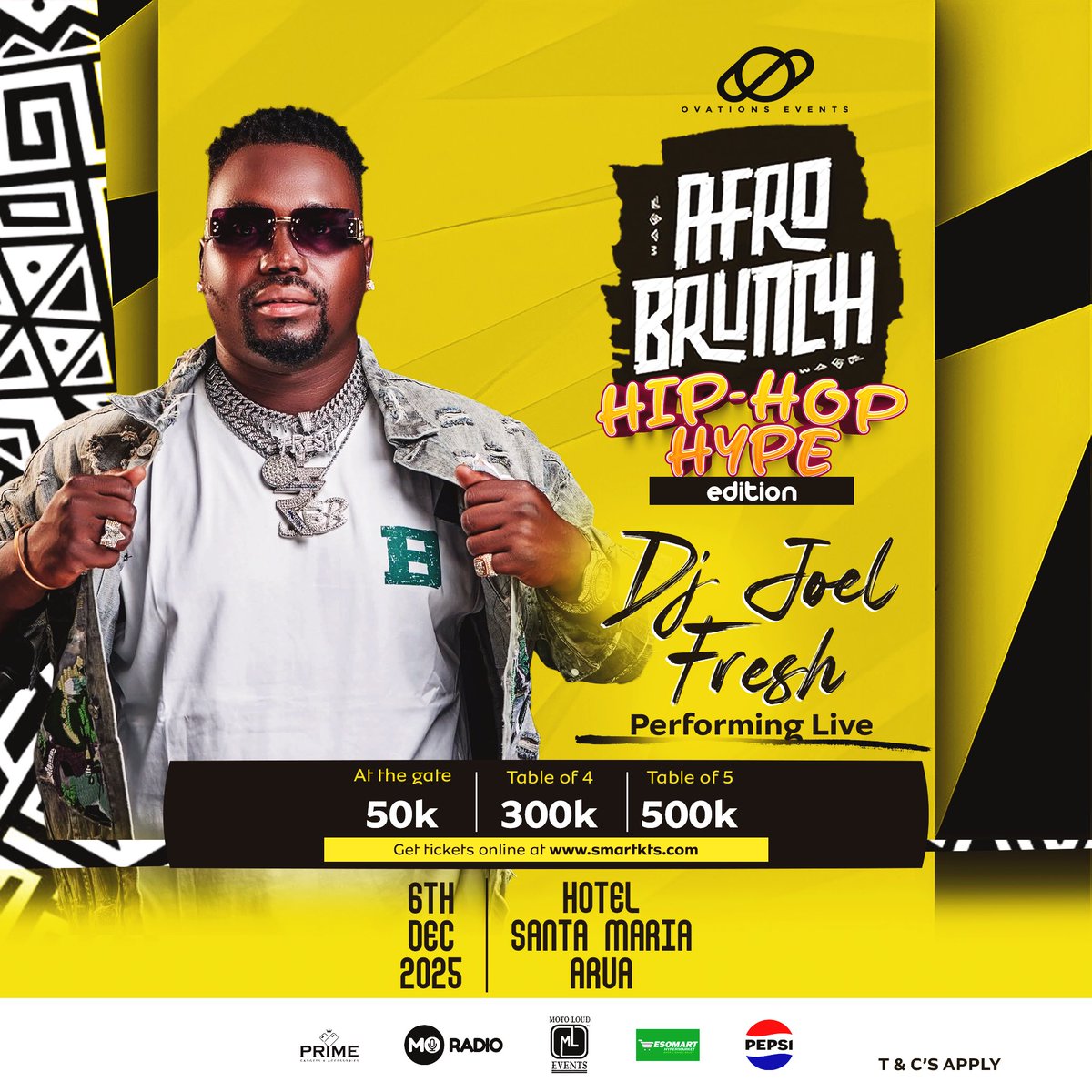 Gulu’s very own DJ Joel Fresh is heading to Arua for the Afro Brunch Hip Hop Hype Edition. 
Get ready for unmatched energy, heavy mixes, and a full hype takeover this December!

Hotel Santa Maria, Arua
6th December 2025