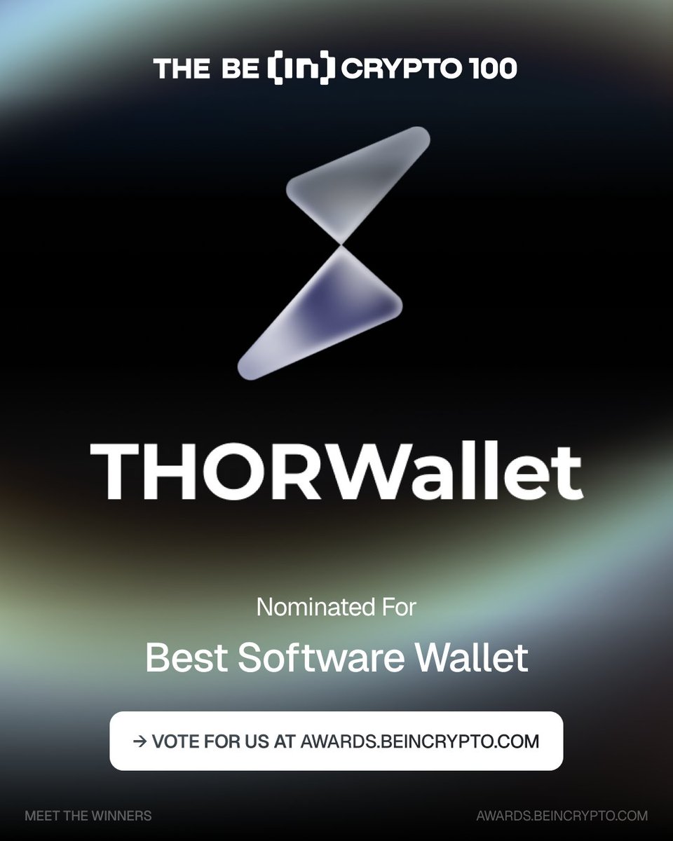 Thorwallet's tweet image. 🎉 @THORWallet made it into the TOP 5 shortlist for Best Software Wallet at the @beincrypto Awards

We are super proud to stand next to the biggest wallets in the world🏆

🎊To celebrate we give away 3 × $100 in $TITN

How to join:

1️⃣ RT this post
2️⃣ Tag 3 friends
3️⃣ Vote for…